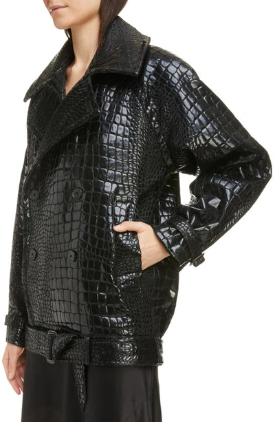 Shop Saint Laurent Croc Embossed Lacquered Jacket In Black