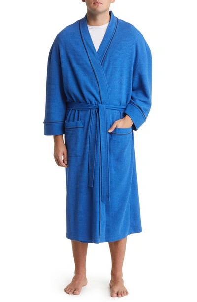Shop Majestic Waffle Knit Robe In Royal/ Navy