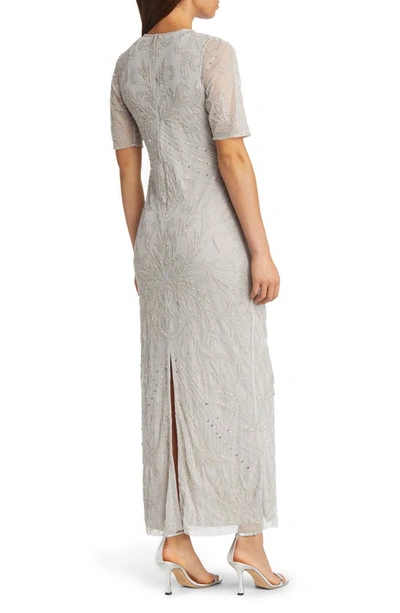 Shop Pisarro Nights Embellished Chiffon Gown In Silver