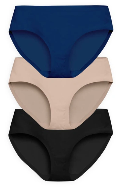 Shop Eby Assorted 3-pack Hipster Briefs In Black/ Nude/ Blue Opal