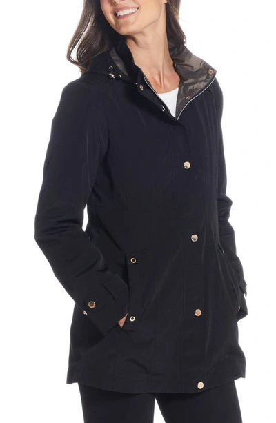 Gallery Water Resistant Zip Front Rain Jacket In Black