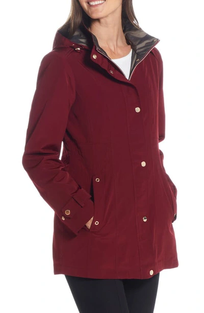 Gallery Water Resistant Zip Front Rain Jacket In Merlot