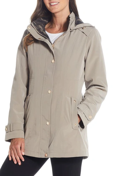 Gallery Water Resistant Zip Front Rain Jacket In Mushroom