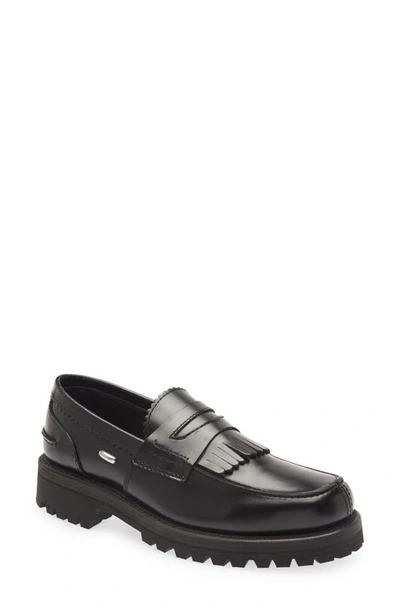 Shop Our Legacy Commando Fringe Penny Loafer In Black Leather