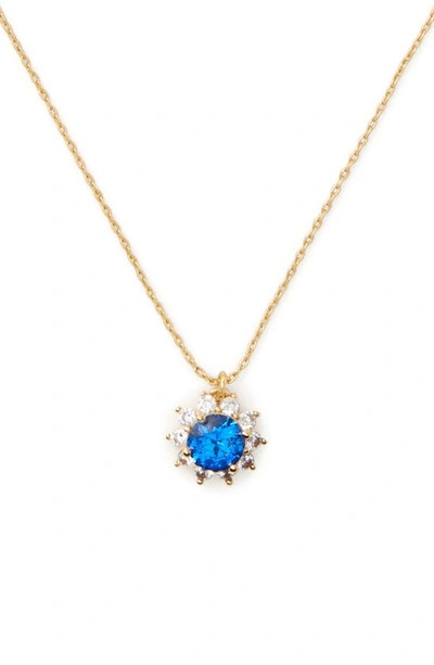 Kate Spade Gold-tone Cubic Zirconia Halo Pendant Necklace, 16" + 3" Extender In Sapphire
