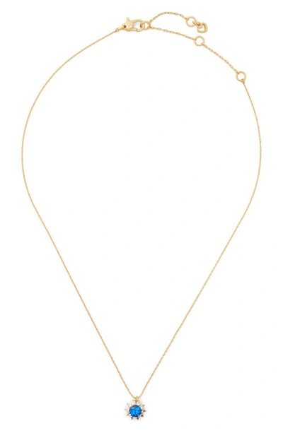 Kate Spade Gold-tone Cubic Zirconia Halo Pendant Necklace, 16" + 3" Extender In Sapphire
