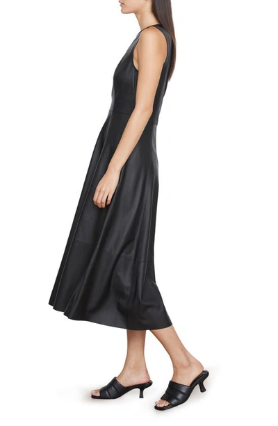 Shop Vince Sleeveless Leather A-line Midi Dress In Black
