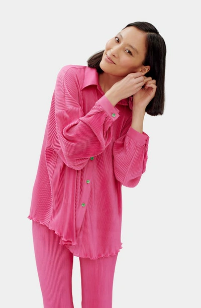 Shop Sleeper Origami Lettuce Edge Plissé Pajamas In Pink