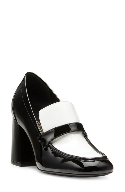 Shop Stuart Weitzman Sleek 85 Loafer In Black/ White