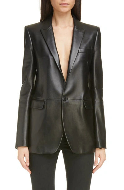 Shop Saint Laurent Single Breasted Leather Blazer In Black