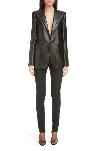 Shop Saint Laurent Single Breasted Leather Blazer In Black