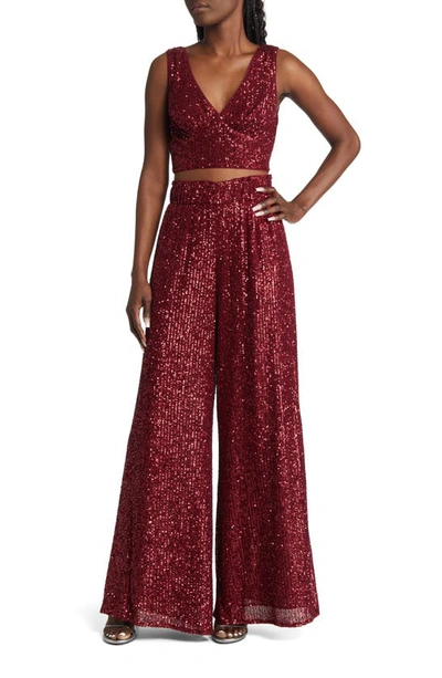 Lulus Flawless Sparkle Wine Red Sequin V-neck Tank Top In Wine Red