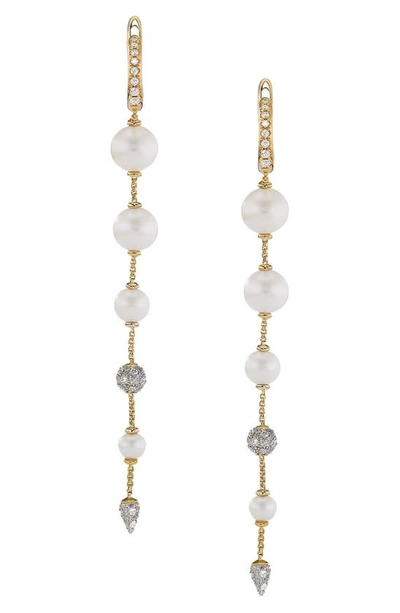 Shop David Yurman Freshwater Pearl & Pavé Diamond Drop Earrings In 18k Yellow Gold