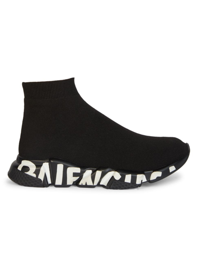 Shop Balenciaga Men's Speed Graffiti Sneakers In Black Black White