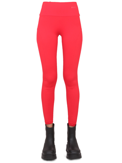 Msgm Logo Leggings With Elastic High Waistband In Pink
