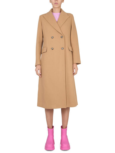 Shop Msgm Double-breasted Coat In Beige