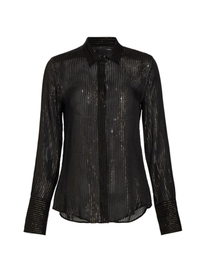 Shop Nili Lotan Women's Gaia Metallic Stripe Shirt In Black Gold Stripe