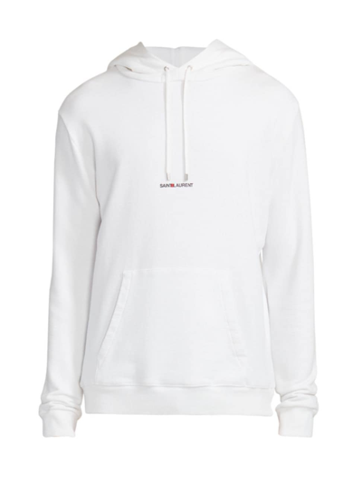 Shop Saint Laurent Men's Cotton-blend Contrast Logo Hoodie In Blanc