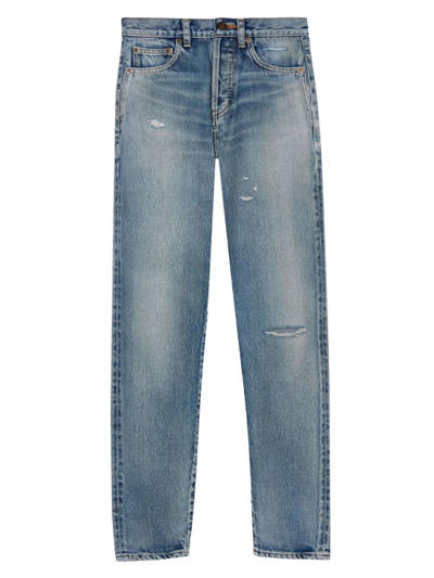 Shop Saint Laurent Women's Slim-fit Jeans In Santa Monica Blue Denim