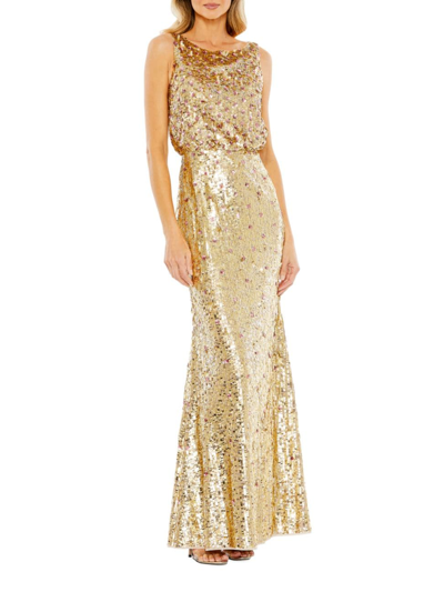 Shop Mac Duggal Women's Sequin Sleeveless Boatneck Gown In Gold
