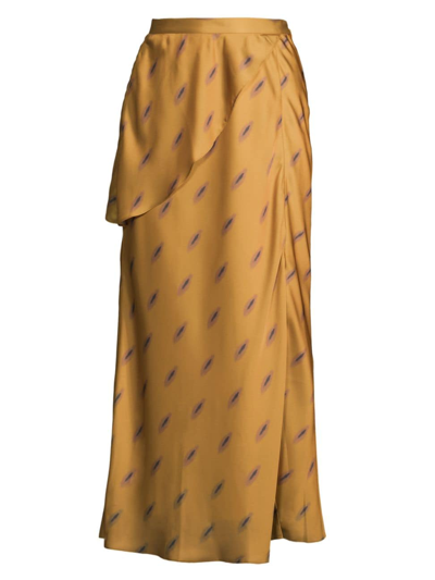 Shop Undra Celeste Women's Unapologetic Presence Bias-cut Satin Skirt In Gold Multi