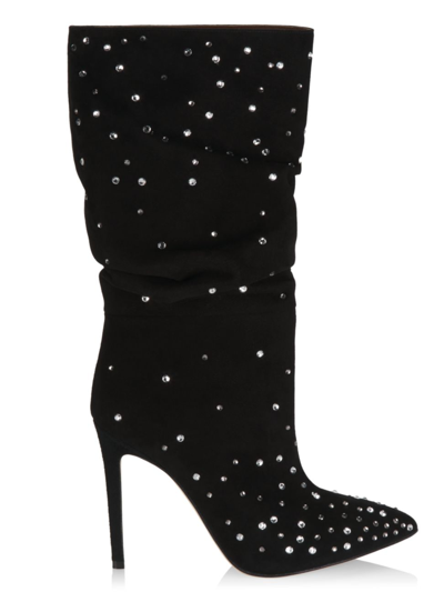 Shop Paris Texas Women's Holly Embellished Suede Slouchy Stiletto-heel Boots In Black Diamond