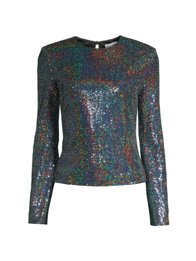 Shop Aiifos Women's Lola Iridescent Sequin Long-sleevetop In Black Crystal