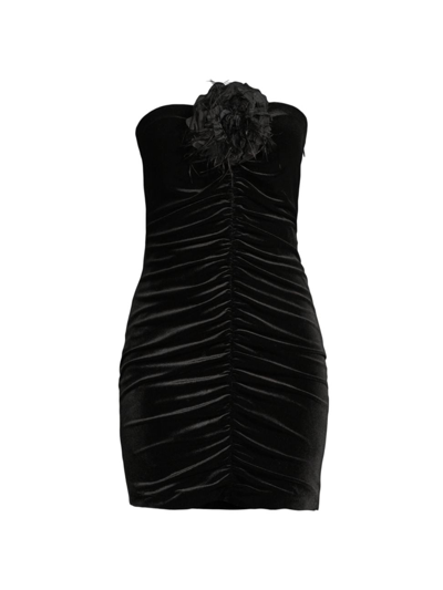 Shop Aiifos Women's Susana Flower Velvet Ruched Strapless Minidress In Black Velvet