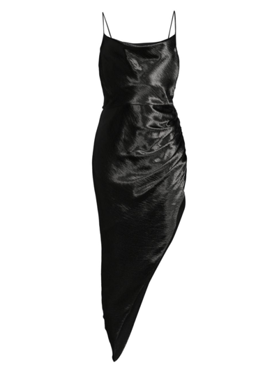 Shop Aiifos Women's Martha Satin Asymmetric Midi-dress In Black Metallic