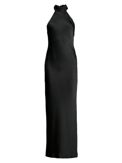 Shop Ramy Brook Women's Tatiana High-neck Satin Gown In Black