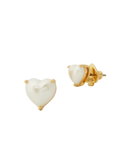 Shop Kate Spade Women's Goldtone & Resin-pearl Heart Stud Earrings