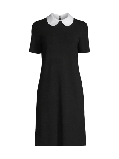 Shop Tory Burch Women's Contrast Collar Wool Dress In Black