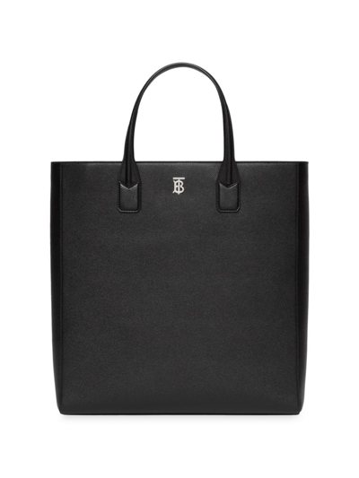 Shop Burberry Men's Slim Denny Leather Tote Bag In Black