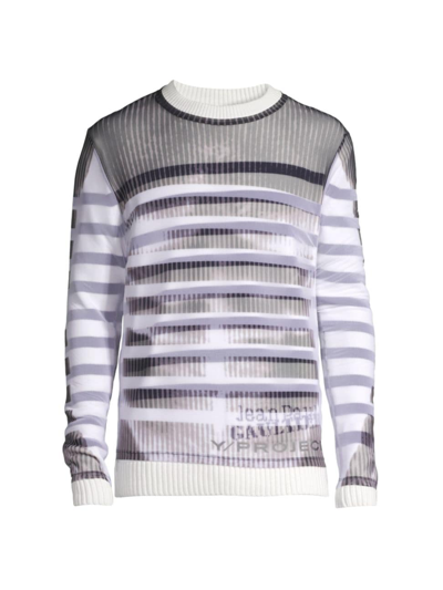 Shop Y/project Men's Jpg Mariniere Mesh Cover Sweater In White Black