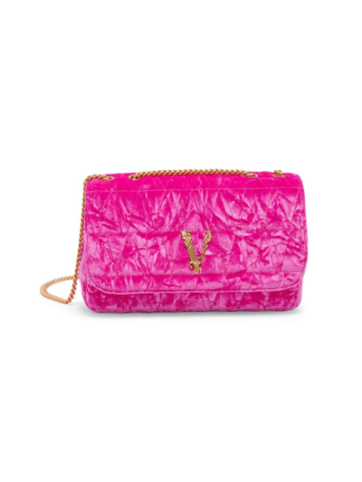 Shop Versace Women's Virtus Velvet Shoulder Bag In Glossy Pink