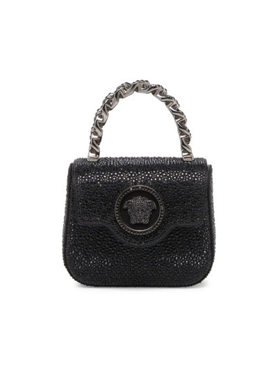 Shop Versace Women's Micro La Medusa Hotfix Top Handle Bag In Black Ruthenium