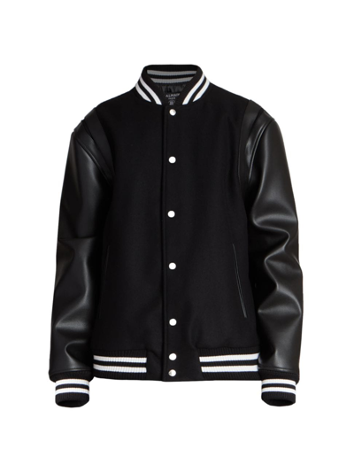 Shop Balmain Men's Wool & Leather Teddy Bomber Jacket In Noir