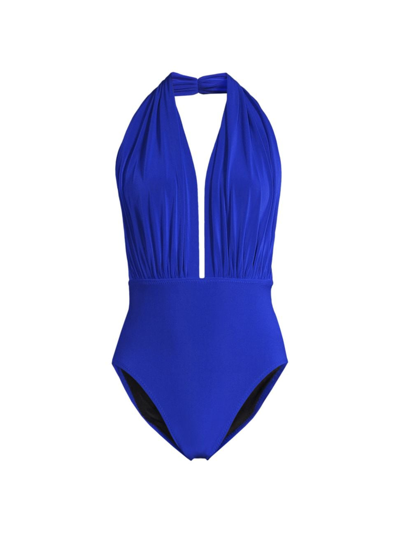 Shop Norma Kamali Women's One-piece Halter Swimsuit In Cobalt