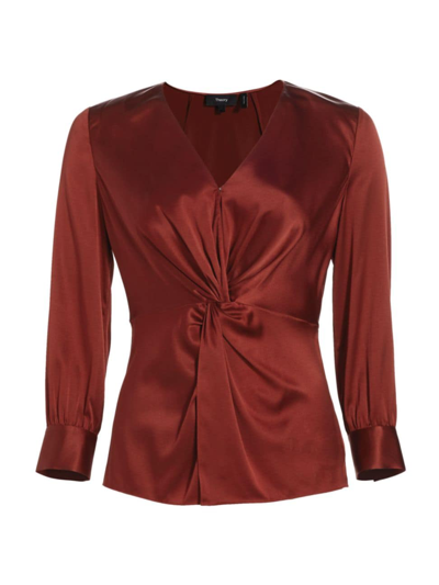 Shop Theory Women's Smu Stretch-silk Knotted Blouse In Red Dahlia
