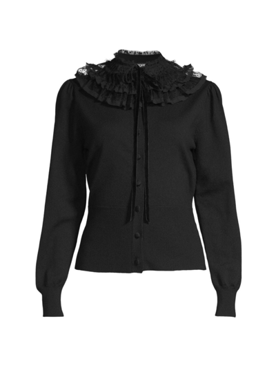 Shop Ungaro Women's Brynn Ruffled Wool Cardigan In Black