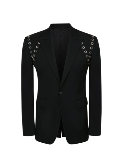 Shop Alexander Mcqueen Men's Eyelet Harness Wool Slim-fit Jacket In Black