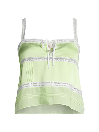 Shop Loveshackfancy Women's Sunny Lace-trimmed Satin Camisole In Lime