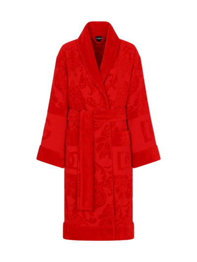 Shop Dolce & Gabbana Men's Jacquard Logo Bath Robe In Red