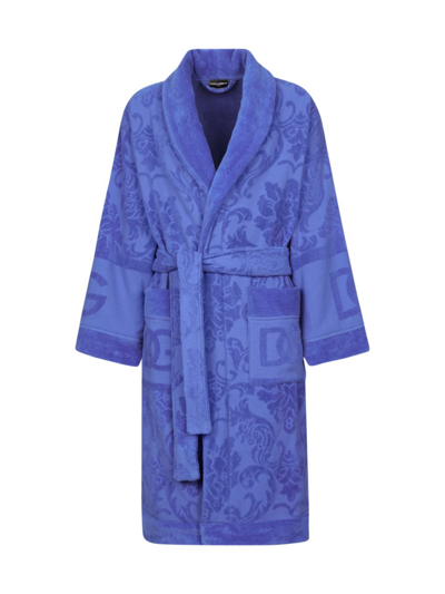 Shop Dolce & Gabbana Men's Jacquard Logo Bath Robe In Blue