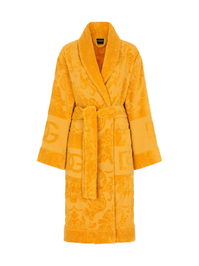Shop Dolce & Gabbana Men's Jacquard Logo Bath Robe In Yellow