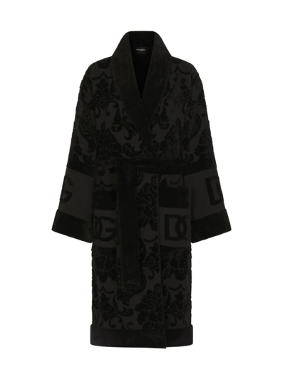 Shop Dolce & Gabbana Men's Jacquard Logo Bath Robe In Black