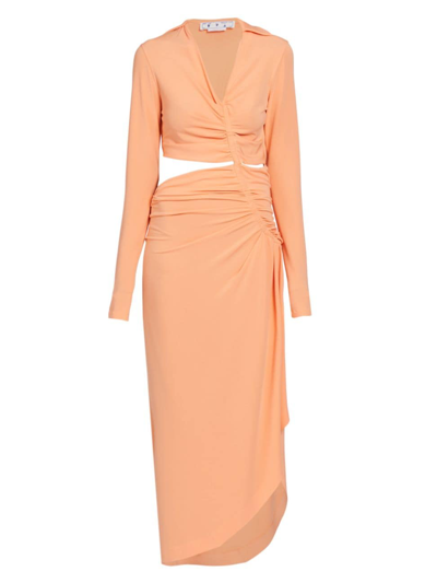 Shop Off-white Women's Vi-crepe Draped Midi-dress In Peach Orange