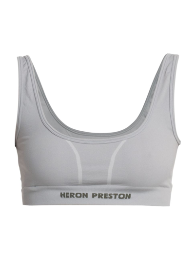 Shop Heron Preston Women's Logo Stretch-knit Sports Bra In Grey White
