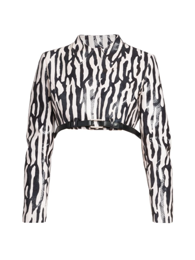 Shop Coperni Women's Cropped Belted Zebra Jacket In White Black