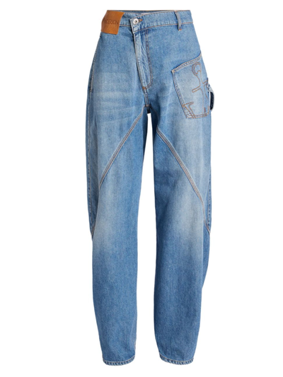 Shop Jw Anderson Women's Twisted High-rise Workwear Jeans In Light Blue Denim
